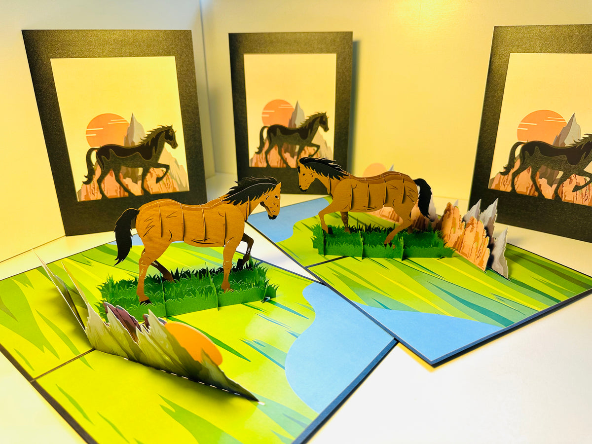 ZANE Spirit Dark Brown Horse Standing on a Green Field Origami Pop Cards 3D Pop Up Greeting Card Happy Birthday Thank You Handmade Gift Thinking of You Blank Card for Any Occasion Happy Mother's Day Happy Father's Australiana Celebrate the Beauty