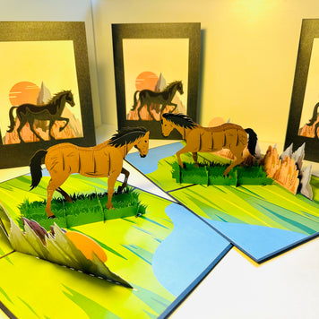 ZANE Spirit Dark Brown Horse Standing on a Green Field Origami Pop Cards 3D Pop Up Greeting Card Happy Birthday Thank You Handmade Gift Thinking of You Blank Card for Any Occasion Happy Mother's Day Happy Father's Australiana Celebrate the Beauty