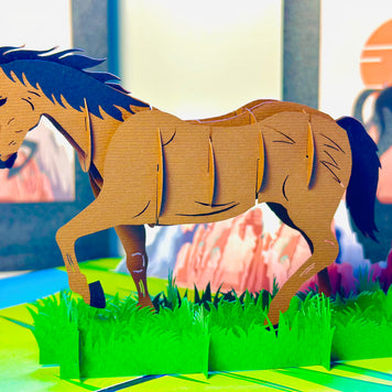 ZANE Spirit Dark Brown Horse Standing on a Green Field Origami Pop Cards 3D Pop Up Greeting Card Happy Birthday Thank You Handmade Gift Thinking of You Blank Card for Any Occasion Happy Mother's Day Happy Father's Australiana Celebrate the Beauty