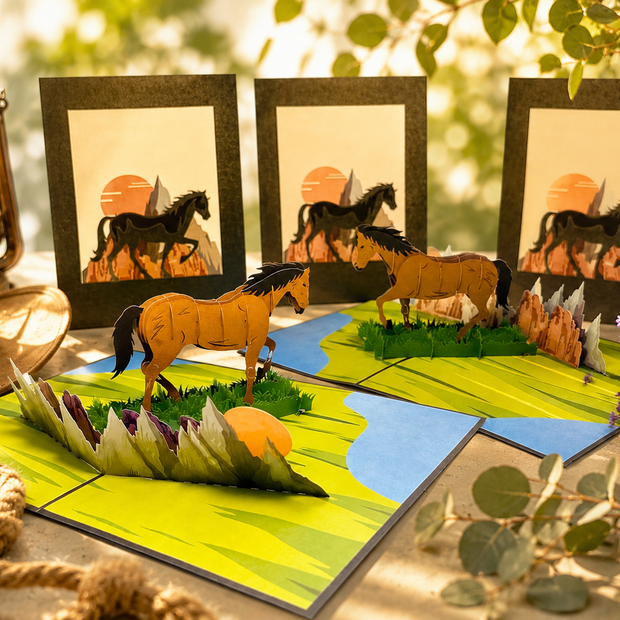 ZANE Spirit Dark Brown Horse Standing on a Green Field Origami Pop Cards 3D Pop Up Greeting Card Happy Birthday Thank You Handmade Gift Thinking of You Blank Card for Any Occasion Happy Mother's Day Happy Father's Australiana Celebrate the Beauty