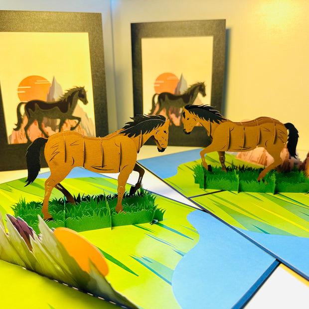 ZANE Spirit Dark Brown Horse Standing on a Green Field Origami Pop Cards 3D Pop Up Greeting Card Happy Birthday Thank You Handmade Gift Thinking of You Blank Card for Any Occasion Happy Mother's Day Happy Father's Australiana Celebrate the Beauty