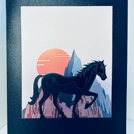 ZANE Spirit Dark Brown Horse Standing on a Green Field Origami Pop Cards 3D Pop Up Greeting Card Happy Birthday Thank You Handmade Gift Thinking of You Blank Card for Any Occasion Happy Mother's Day Happy Father's Australiana Celebrate the Beauty