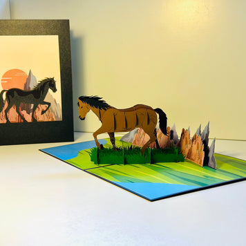 ZANE Spirit Dark Brown Horse Standing on a Green Field Origami Pop Cards 3D Pop Up Greeting Card Happy Birthday Thank You Handmade Gift Thinking of You Blank Card for Any Occasion Happy Mother's Day Happy Father's Australiana Celebrate the Beauty
