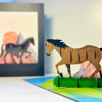 ZANE Spirit Dark Brown Horse Standing on a Green Field Origami Pop Cards 3D Pop Up Greeting Card Happy Birthday Thank You Handmade Gift Thinking of You Blank Card for Any Occasion Happy Mother's Day Happy Father's Australiana Celebrate the Beauty