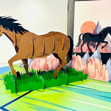 ZANE Spirit Dark Brown Horse Standing on a Green Field Origami Pop Cards 3D Pop Up Greeting Card Happy Birthday Thank You Handmade Gift Thinking of You Blank Card for Any Occasion Happy Mother's Day Happy Father's Australiana Celebrate the Beauty