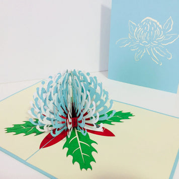 Waratah Australian Native Flower in Turquoise & White Origami Pop Cards 3D Pop Up Greeting Card Happy Birthday Thank You Handmade Gift Thinking of You Blank Card for Any Occasion Happy Mother's Day Happy Father's Australiana
