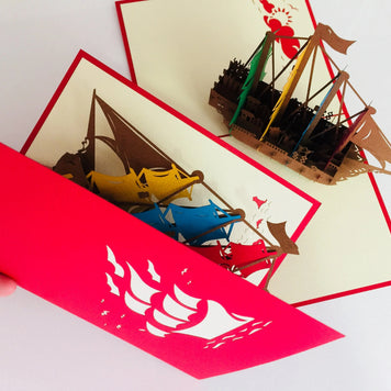 Large Colourful Pirate Ship Origami Pop Cards 3D Pop Up Greeting Card Happy Birthday Thank You Handmade Gift Thinking of You Blank Card for Any Occasion Happy Mother's Day Happy Father's Australiana Celebrate the Beauty
