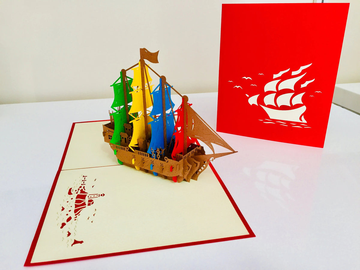 Large Colourful Pirate Ship Origami Pop Cards 3D Pop Up Greeting Card Happy Birthday Thank You Handmade Gift Thinking of You Blank Card for Any Occasion Happy Mother's Day Happy Father's Australiana Celebrate the Beauty