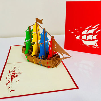 Large Colourful Pirate Ship Origami Pop Cards 3D Pop Up Greeting Card Happy Birthday Thank You Handmade Gift Thinking of You Blank Card for Any Occasion Happy Mother's Day Happy Father's Australiana Celebrate the Beauty