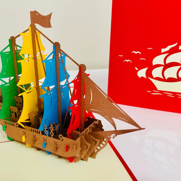 Large Colourful Pirate Ship Origami Pop Cards 3D Pop Up Greeting Card Happy Birthday Thank You Handmade Gift Thinking of You Blank Card for Any Occasion Happy Mother's Day Happy Father's Australiana Celebrate the Beauty