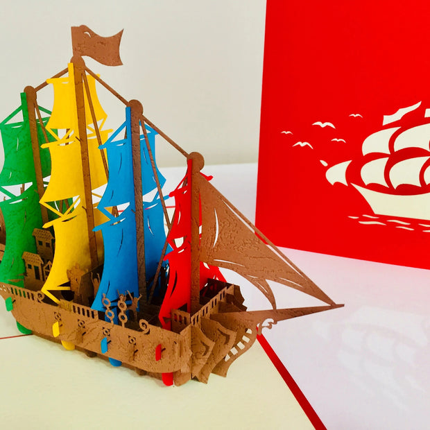 Large Colourful Pirate Ship Origami Pop Cards 3D Pop Up Greeting Card Happy Birthday Thank You Handmade Gift Thinking of You Blank Card for Any Occasion Happy Mother's Day Happy Father's Australiana Celebrate the Beauty