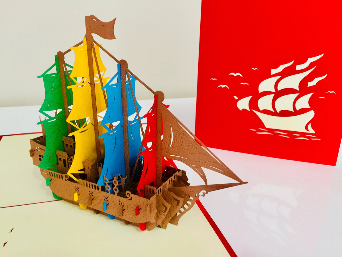 Large Colourful Pirate Ship Origami Pop Cards 3D Pop Up Greeting Card Happy Birthday Thank You Handmade Gift Thinking of You Blank Card for Any Occasion Happy Mother's Day Happy Father's Australiana Celebrate the Beauty