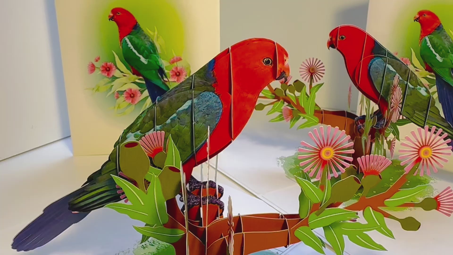 Single Australian King Parrot - Aussie Bird Origami Pop Cards 3D Pop Up Greeting Card Celebrate Happy Birthday Thank You Handmade Best Wishes Gift Thinking of You Blank Card for Any Occasion Happy Mother's Day Happy Father's Day Australiana Birds