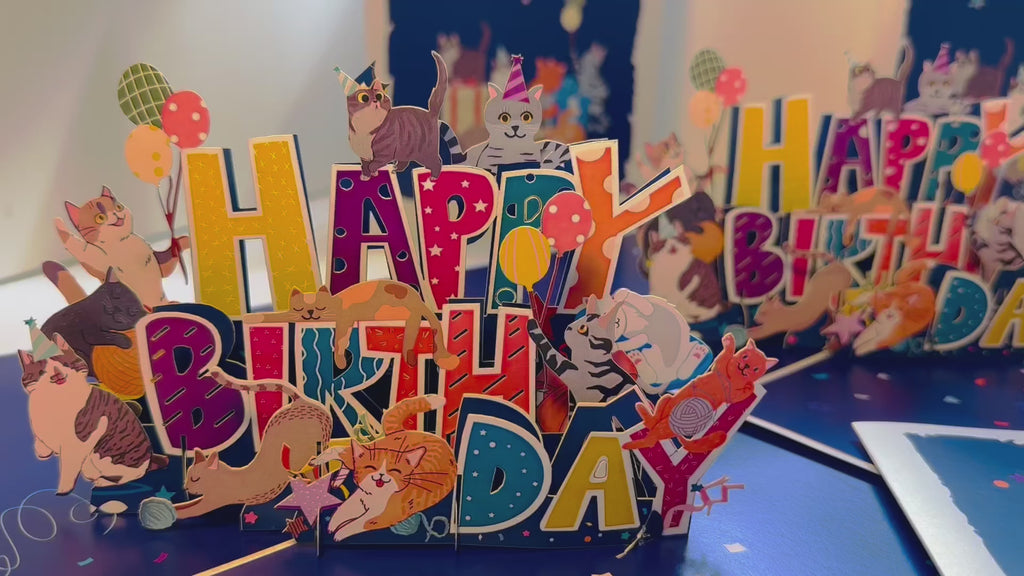 Happy Birthday Cat Party Origami Pop Cards 3D Pop Up Greeting Card Thank You Handmade Gift Thinking of You Happy Birthday Occasion Australiana Celebrate the Beauty and Happiness During Special Day Best Wishes Gift Perfect for Cat Lovers
