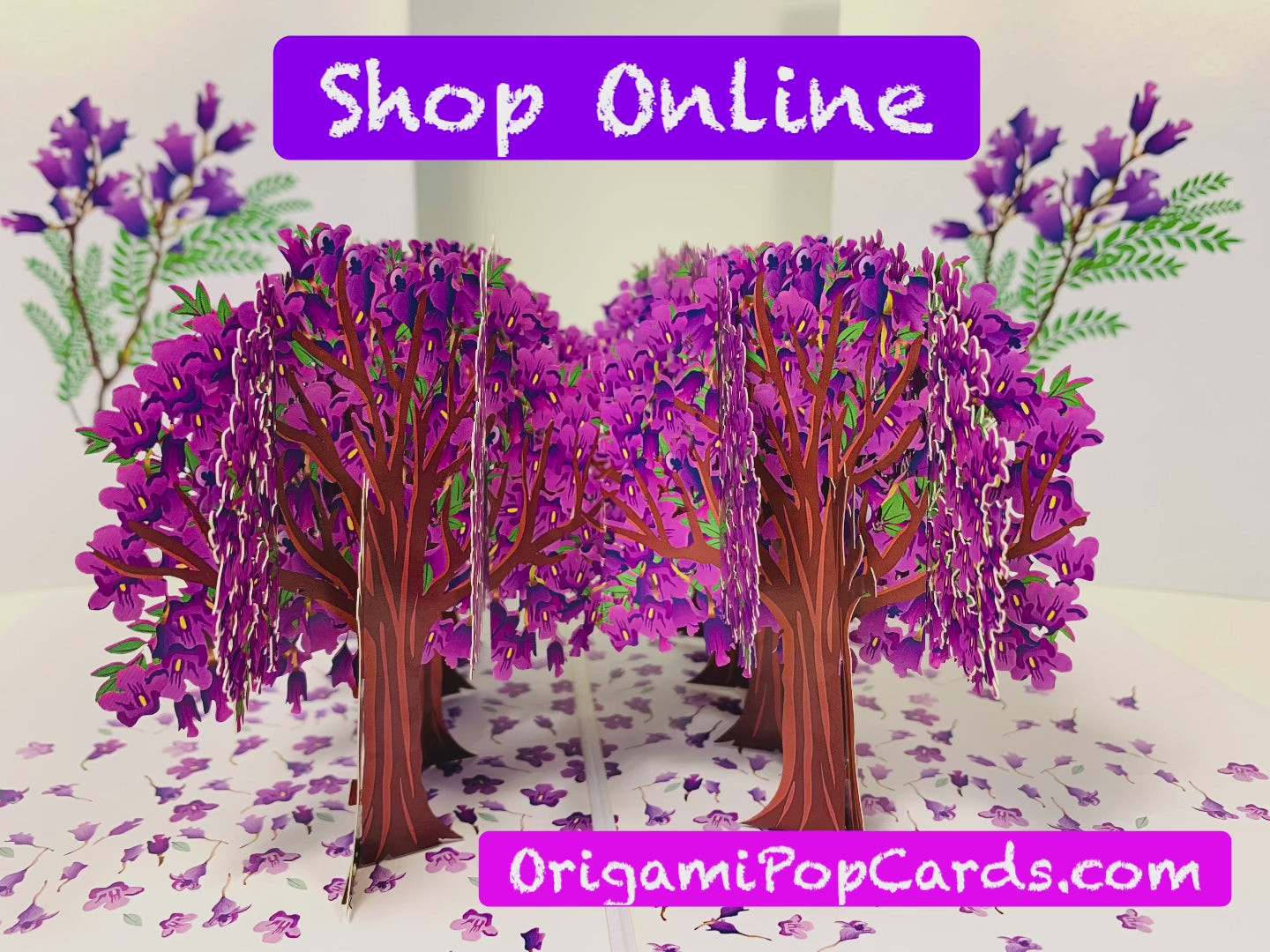 Jacaranda Forest - Full Bloom of Purple Jacaranda Trees 3D POP UP GREETING CARD - Created by Origami Pop Cards Australian Design & Handmade 3D Pop Up Magical Paper Cards, Handmade Pop Up Cards Happy Valentine's Day Celebrate Love Heart Fell and Romantic