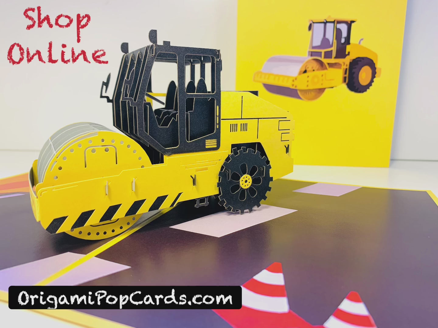 Road Roller Truck builds a Town Perfect for Construction Workers or Little Kids Origami Pop Cards 3D Pop Up Greeting Card Thank You Handmade Gift Thinking of You Happy Birthday Occasion Australiana Celebrate the Beauty and Happiness During Special Day