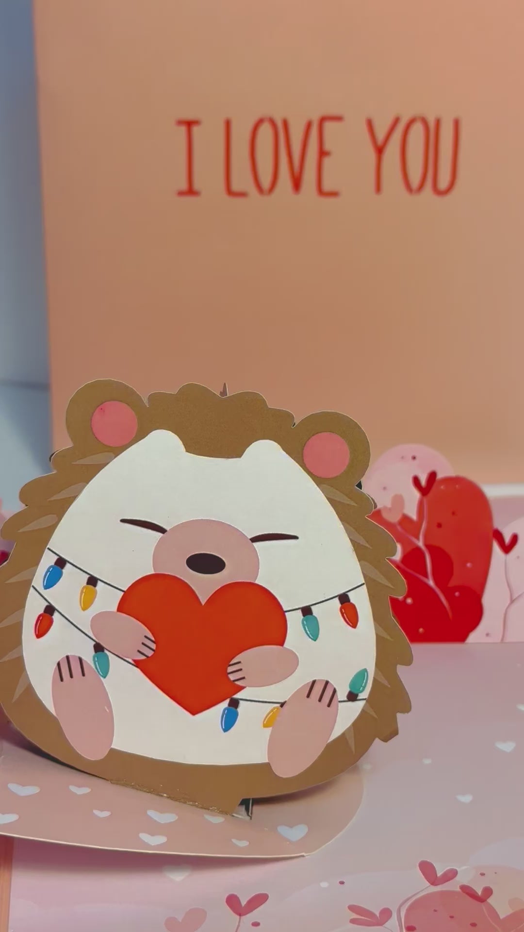 I LOVE YOU - Adorable Hedgehog Couple in Love 3D POP UP GREETING CARD - Created by Origami Pop Cards Australian Design & Handmade 3D Pop Up Magical Paper Cards, Handmade Pop Up Cards Happy Valentine's Day Celebrate Love Heart Fell and Romantic