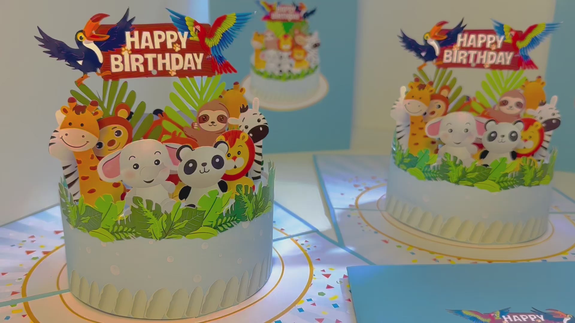 Happy Birthday Cake Safari Baby Jungle Party Origami Pop Cards 3D Pop Up Greeting Card Thank You Handmade Gift Thinking of You Happy Birthday Occasion Australiana Celebrate the Beauty and Happiness During Special Day Best Wishes Gift