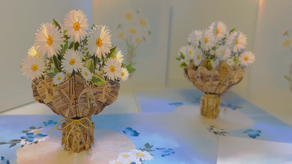 Sweetheart White Daisy Bouquet - Perfect for Spring Season Origami Pop Cards 3D Pop Up Greeting Card Happy Birthday Thank You Handmade Gift Thinking of You Blank Card for Any Occasion Happy Mother's Day Australiana Celebrate the Beauty of Flower