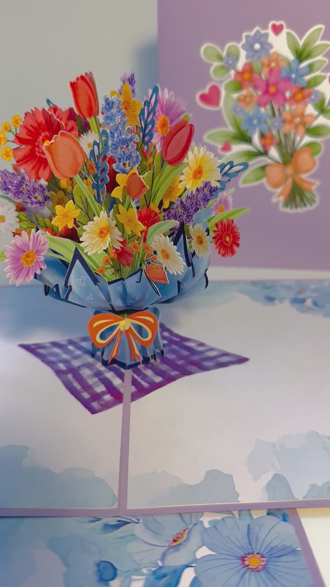 Spring Pink Purple Mixed Daisy Flower Bouquet Origami Pop Cards 3D Pop Up Greeting Card Happy Birthday Thank You Handmade Gift Thinking of You Blank Card for Any Occasion Happy Mother's Day Happy Father's Australiana Celebrate the Beauty of Flower