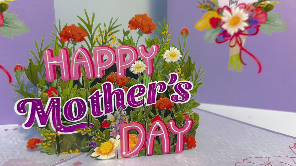 Happy Mother's Day - Purple Spring Flower Garden Origami Pop Cards 3D Pop Up Greeting Card Handmade Gift for Mum Floral Blank Card Australian Made Thank You Thinking of You Mother's Day Paper Art Gift Australian Flowers Celebrate Special Mum