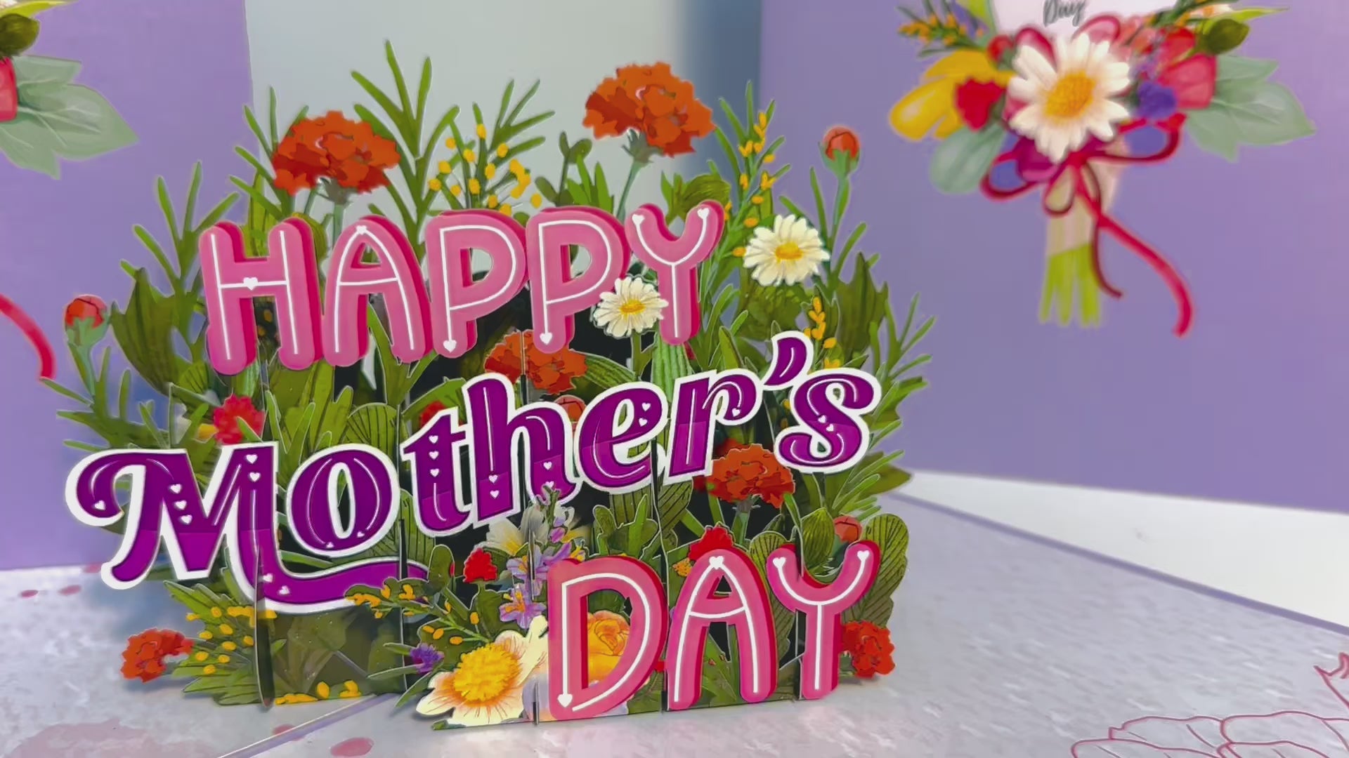 Happy Mother's Day - Purple Spring Flower Garden Origami Pop Cards 3D Pop Up Greeting Card Handmade Gift for Mum Floral Blank Card Australian Made Thank You Thinking of You Mother's Day Paper Art Gift Australian Flowers Celebrate Special Mum
