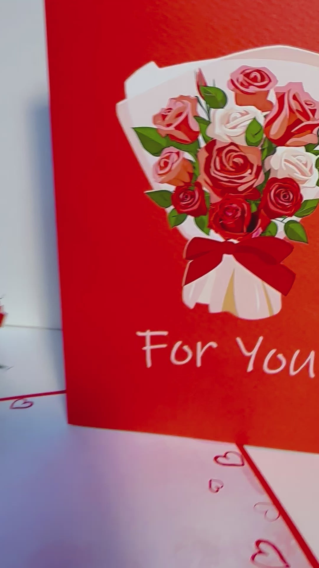 "FOR YOU" Pink & Red Rose Flower Bouquet Origami Pop Cards 3D Pop Up Greeting Card Happy Birthday Thank You Handmade Gift Thinking of You Blank Card for Any Occasion Happy Mother's Day Happy Father's Australiana Celebrate the Beauty of Flower and Love