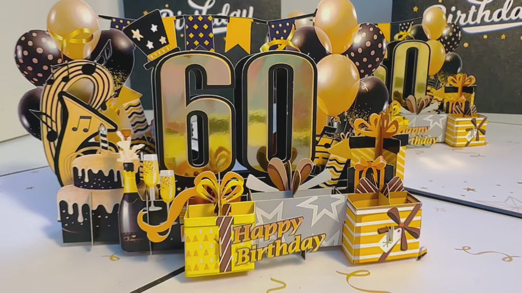 60th Golden Happy Birthday with Presents Origami Pop Cards 3D Pop Up Greeting Card Thank You Handmade Gift Thinking of You Happy Birthday Occasion Australiana Celebrate the Beauty and Happiness During Special Day Best Wishes Gift