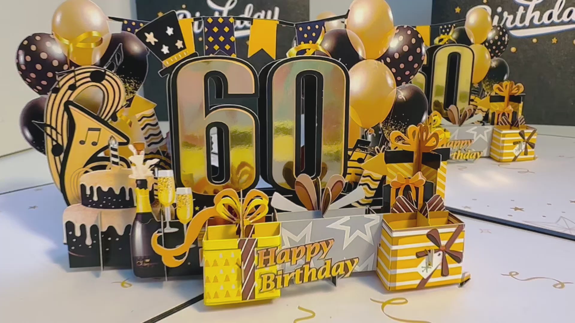 60th Golden Happy Birthday with Presents Origami Pop Cards 3D Pop Up Greeting Card Thank You Handmade Gift Thinking of You Happy Birthday Occasion Australiana Celebrate the Beauty and Happiness During Special Day Best Wishes Gift