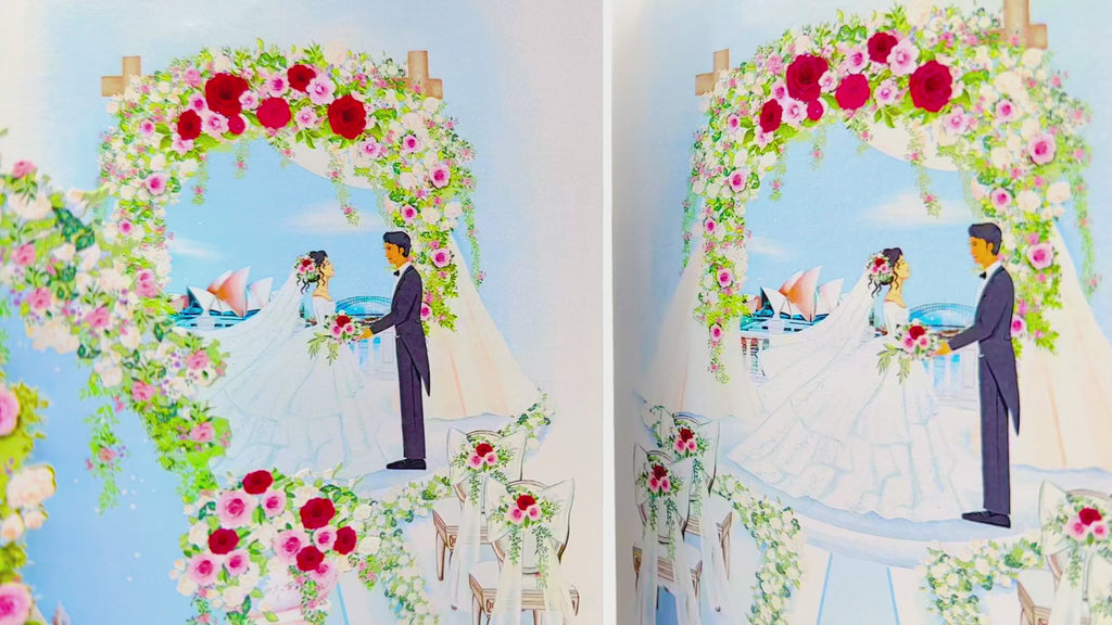 Sydney Harbour Wedding with Bride & Groom 3D POP UP GREETING CARD - Created by Origami Pop Cards – 3D Pop Up Greeting Cards, Australian Design & Handmade, 3D Pop Up Magical Paper Cards, Handmade Pop Up Cards Celebrate Love Anniversary Heart Fell Romantic
