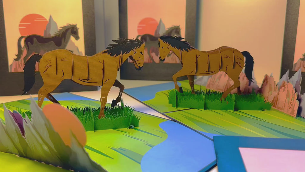 ZANE Spirit Dark Brown Horse Standing on a Green Field Origami Pop Cards 3D Pop Up Greeting Card Happy Birthday Thank You Handmade Gift Thinking of You Blank Card for Any Occasion Happy Mother's Day Happy Father's Australiana Celebrate the Beauty