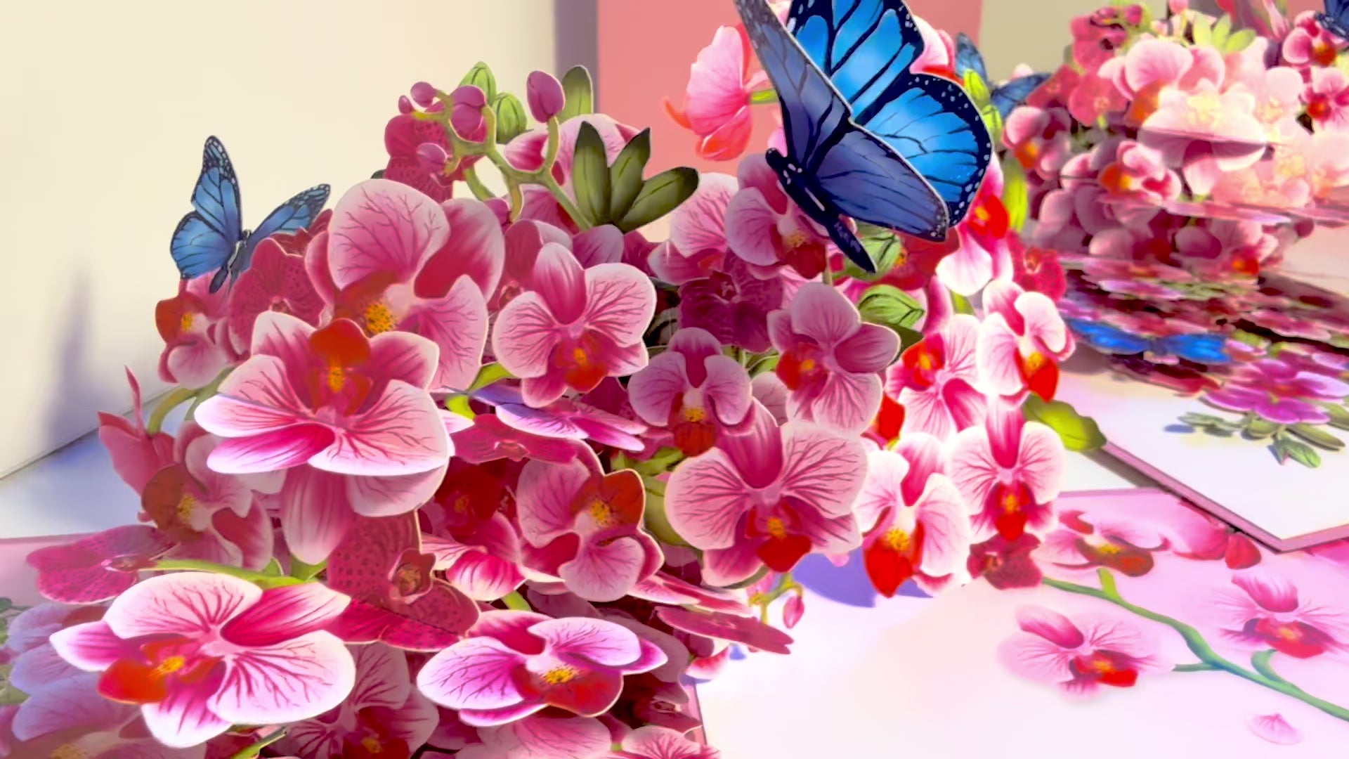 Purple Orchid Garden with Butterflies Origami Pop Cards 3D Pop Up Greeting Card Best Wishes Happy Birthday Gift Thank You Handmade Best Wishes Blank Card for Any Occasion Happy Mother's Day Happy Father's Day Celebrate The Beauty of Flower and Nature