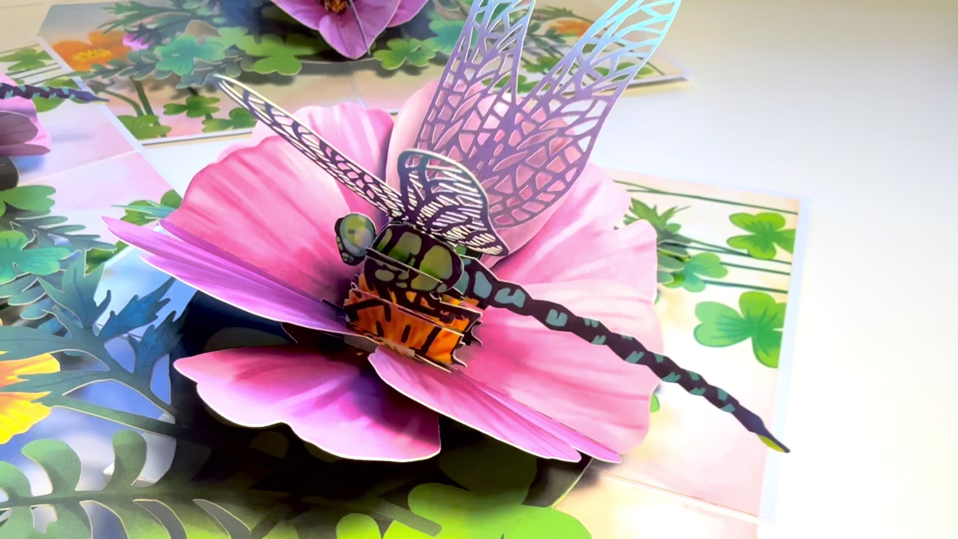 Dragonfly Attracting Cosmos Flowers Origami Pop Cards 3D Pop Up Greeting Card Happy Birthday Thank You Handmade Gift Thinking of You Blank Card for Any Occasion Happy Mother's Day Happy Father's Australiana Celebrate the Beauty of Flower