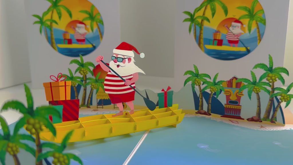 Australian Christmas Santa at Bondi Beach Sydney Aussie Merry Christmas Origami Pop Cards 3D Pop Up Greeting Card Merry Christmas Thank You Handmade Best Wishes Blank Card Gift Happy Holidays Celebrate the Special Day Moment with Family and Friends