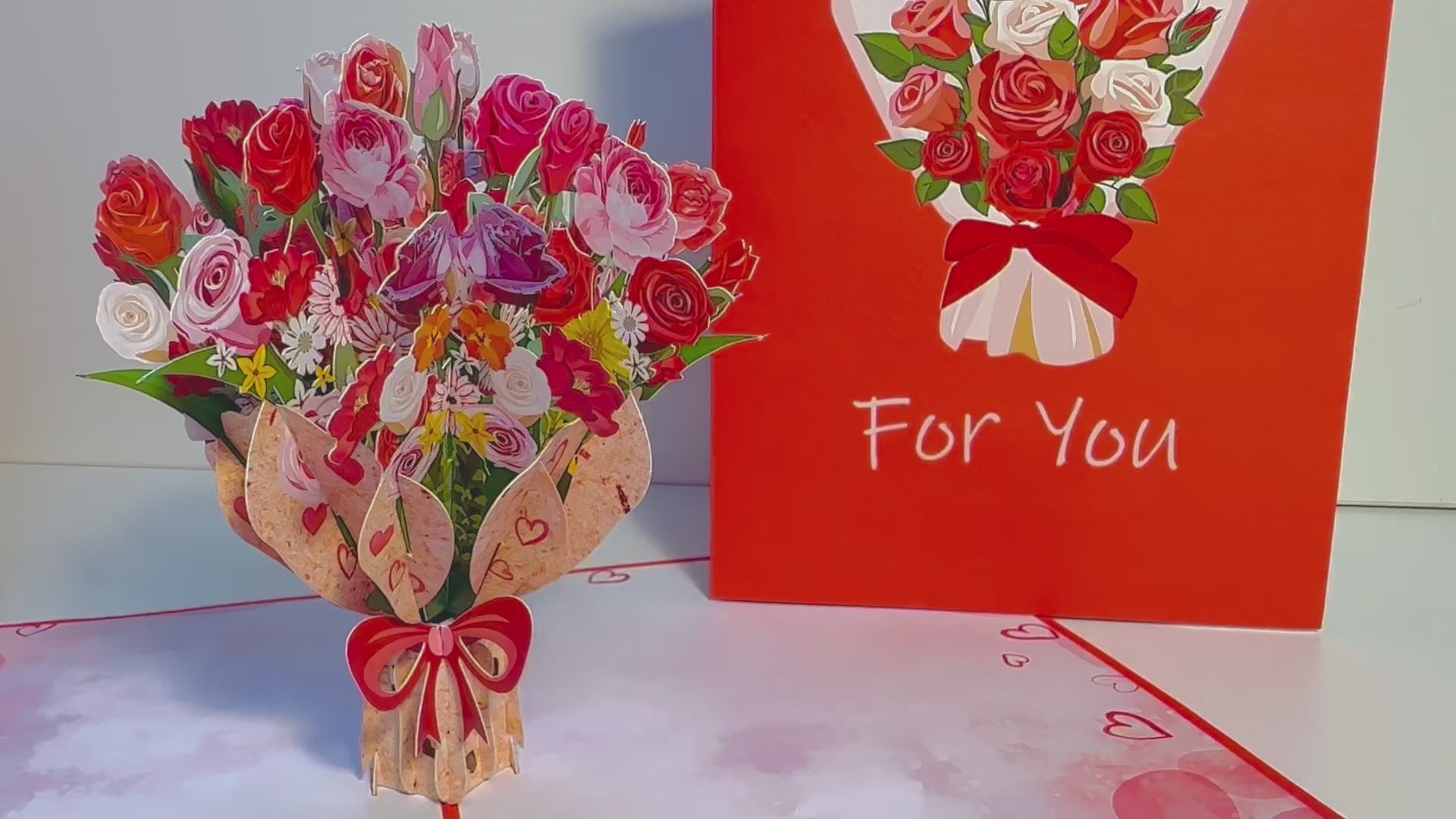 "FOR YOU" Pink & Red Rose Flower Bouquet Origami Pop Cards 3D Pop Up Greeting Card Happy Birthday Thank You Handmade Gift Thinking of You Blank Card for Any Occasion Happy Mother's Day Happy Father's Australiana Celebrate the Beauty of Flower and Love
