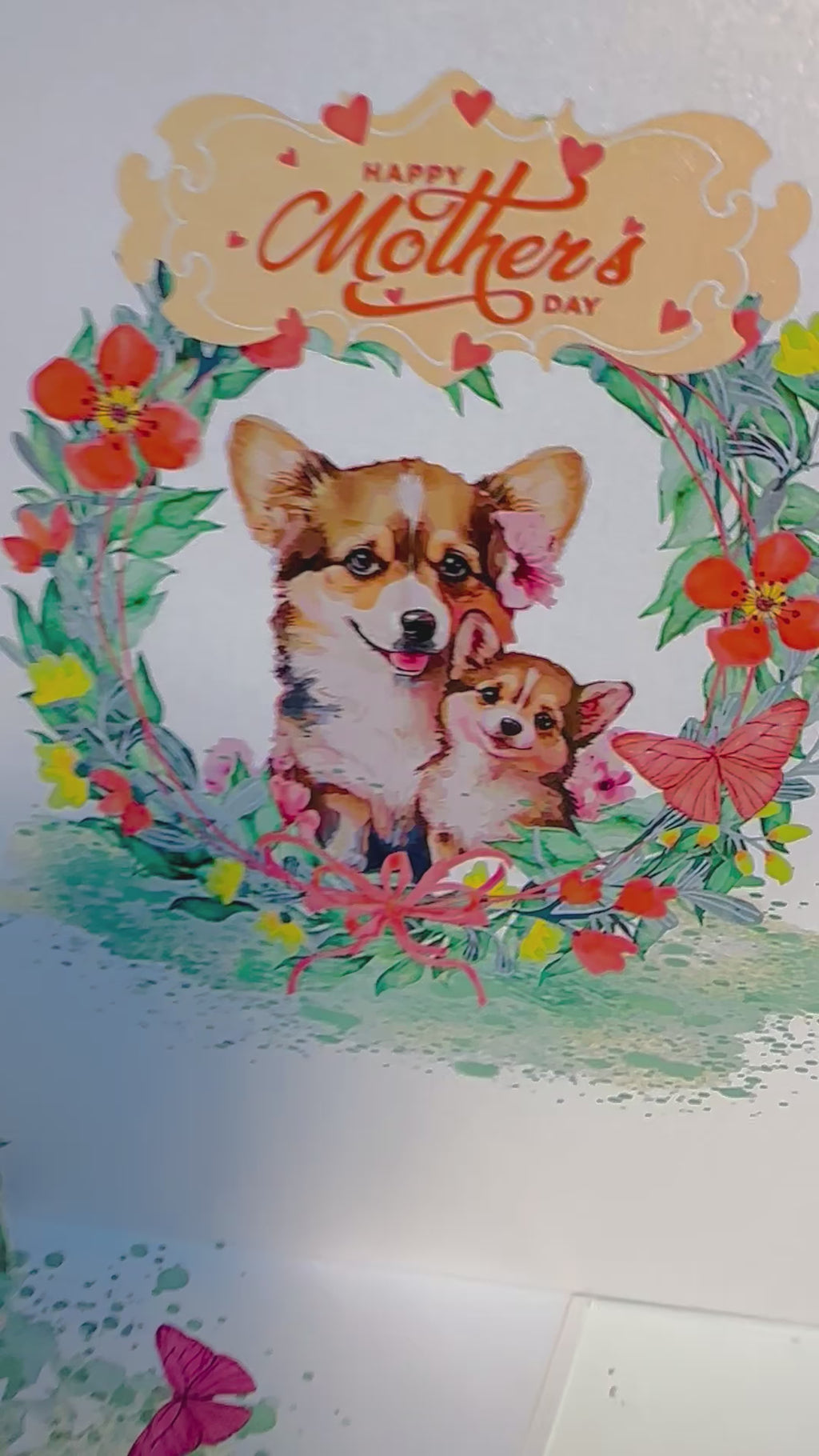 Happy Mother's Day - Mother Dog & Cute Puppy in Floral Wreath Origami Pop Cards 3D Pop Up Greeting Card Handmade Gift for Mum Floral Blank Card Australian Made Thank You Thinking of You Mother's Day Paper Art Gift Australian Flowers Celebrate Special Mum