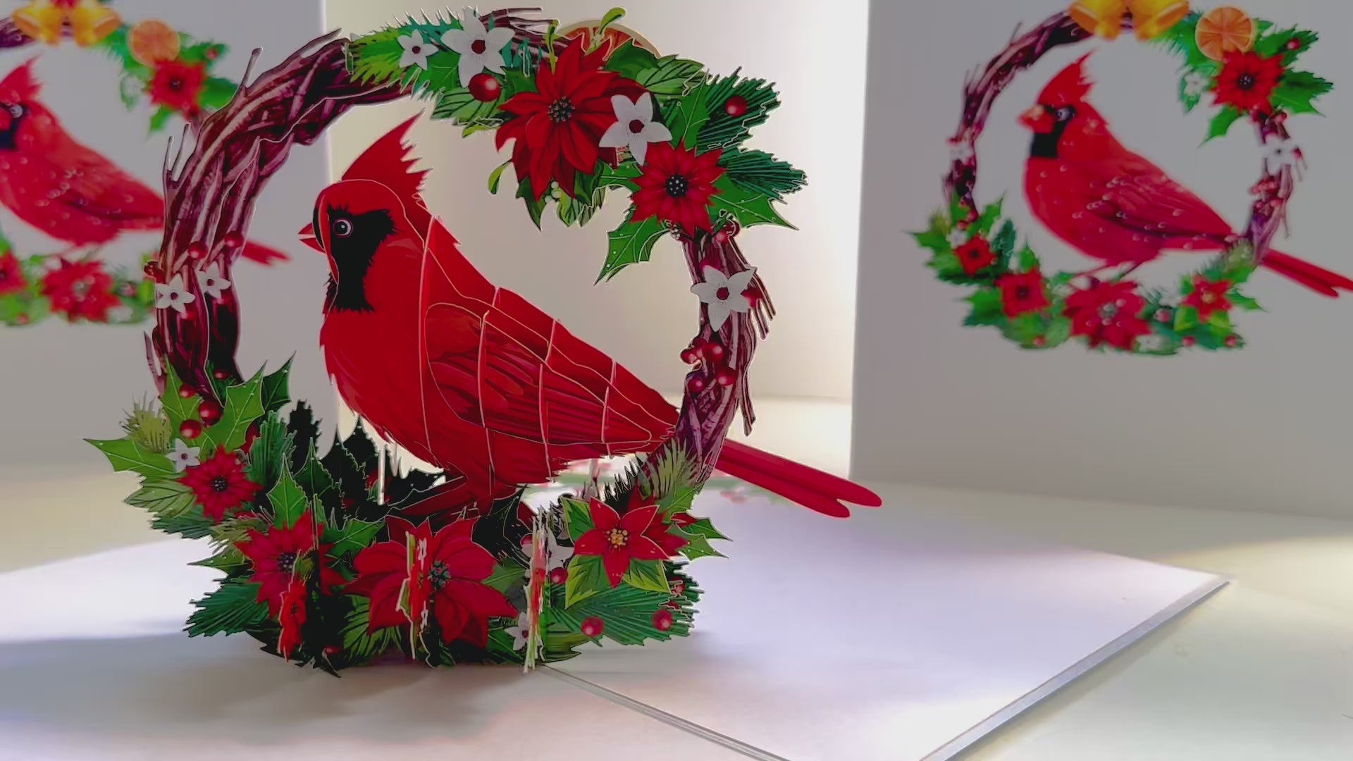 Happy Holidays Cardinal Red Bird with Poinsettia Red Flower Wreath Origami Pop Cards 3D Pop Up Greeting Card Merry Christmas Thank You Handmade Best Wishes Blank Card Gift Happy Holidays Celebrate the Special Day Moment with Family and Friends