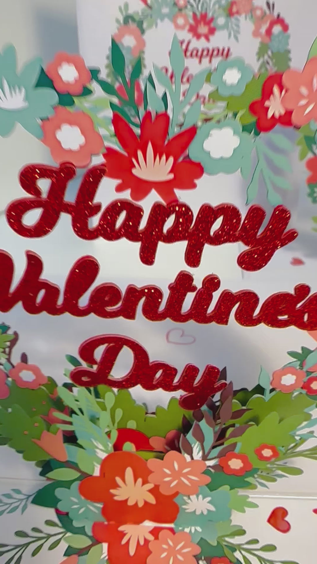 Happy Valentine's Day - Floral Love Heart Wreath 3D POP UP GREETING CARD - Created by Origami Pop Cards Australian Design & Handmade 3D Pop Up Magical Paper Cards, Handmade Pop Up Cards Happy Valentine's Day Celebrate Love Heart Fell and Romantic