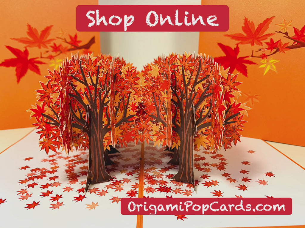 Japanese Maple Forest in Fall - Autumn Foliage 3D POP UP GREETING CARD - Created by Origami Pop Cards Australian Design & Handmade 3D Pop Up Magical Paper Cards, Handmade Pop Up Cards Happy Valentine's Day Celebrate Love Heart Fell and Romantic
