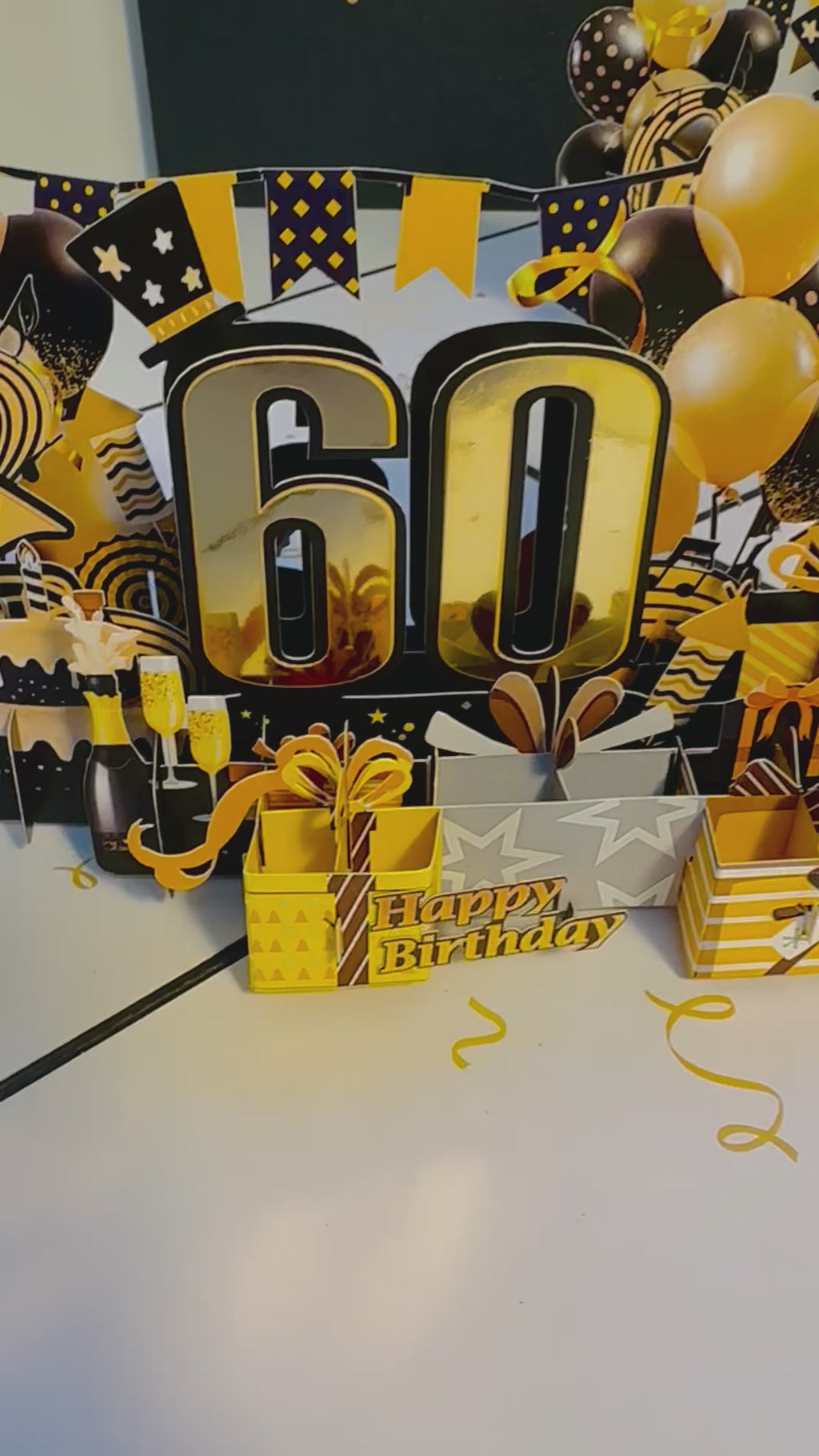 60th Golden Happy Birthday with Presents Origami Pop Cards 3D Pop Up Greeting Card Thank You Handmade Gift Thinking of You Happy Birthday Occasion Australiana Celebrate the Beauty and Happiness During Special Day Best Wishes Gift