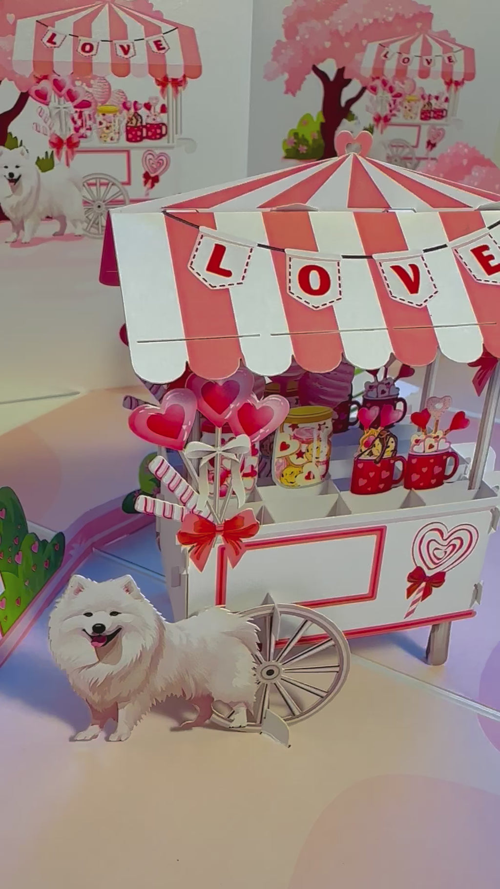 Samoyed Dog with a LOVE Lollipop Cart - Perfect for Dog Lovers Origami Pop Cards 3D Pop Up Greeting Card Happy Birthday Thank You Handmade Gift Thinking of You Blank Card for Any Occasion Happy Mother's Day Happy Father's Australiana Celebrate the Beauty