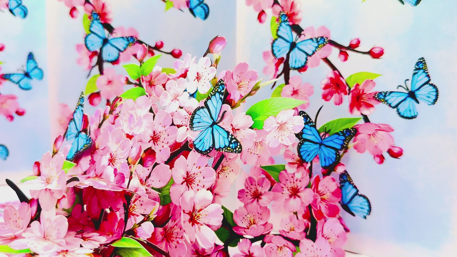 Pink Cherry Blossom Garden with Blue Butterflies Origami Pop Cards 3D Pop Up Greeting Card Best Wishes Happy Birthday Gift Thank You Handmade Best Wishes Blank Card for Any Occasion Happy Mother's Day Happy Father's Day Celebrate The Beauty of Flower