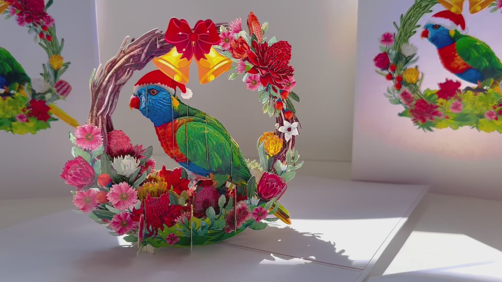 Merry Christmas Australian Bird Rainbow Lorikeet & Native Flower Wreath Origami Pop Cards 3D Pop Up Greeting Card Merry Christmas Thank You Handmade Best Wishes Blank Card Gift Happy Holidays Celebrate the Special Day Moment with Family and Friends