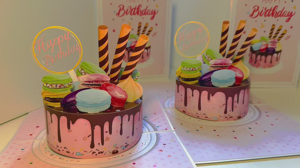 Happy Birthday Cake with Colourful Macarons Origami Pop Cards 3D Pop Up Greeting Card Thank You Handmade Gift Thinking of You Happy Birthday Occasion Australiana Celebrate the Beauty and Happiness During Special Day Best Wishes Gift