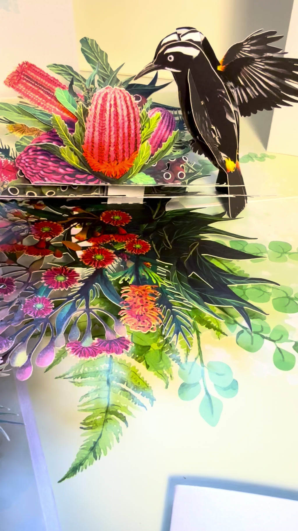 New Holland Honeyeater Attracting Australian Native Flowers - Red Waratah & Bottlebrush Origami Pop Cards 3D Pop Up Greeting Card Celebrate Happy Birthday Thank You Handmade Best Wishes Blank Card for Any Occasion Happy Mother's Day Happy Father's Day