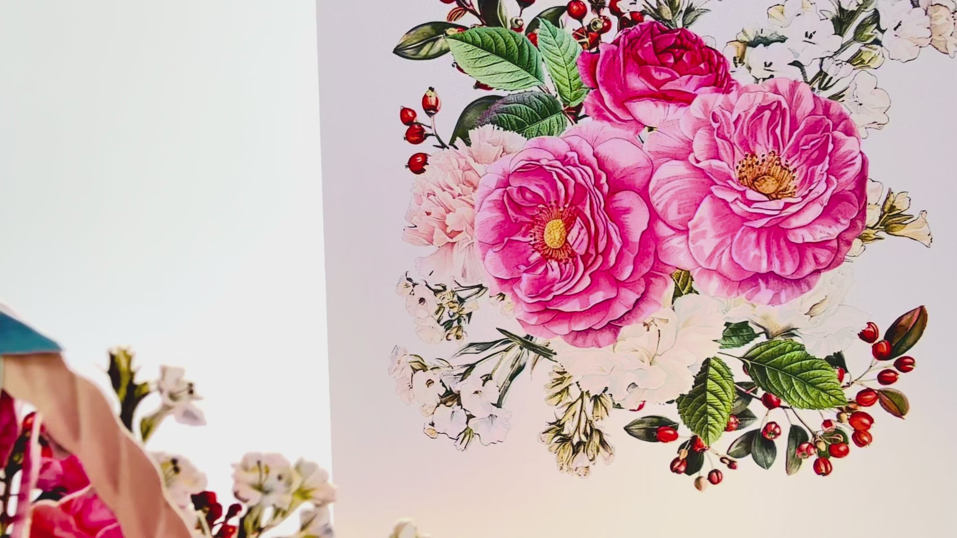 Hot Pink & White Peony Rose Basket Origami Pop Cards 3D Pop Up Greeting Card Happy Birthday Thank You Handmade Gift Thinking of You Blank Card for Any Occasion Happy Mother's Day Happy Father's Australiana Celebrate the Beauty of Flower and Romantic