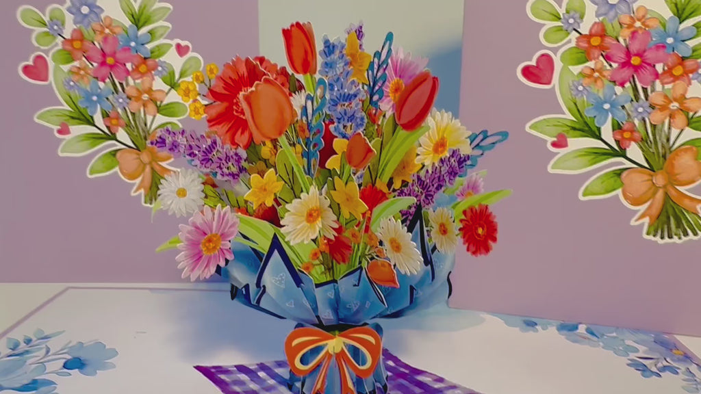 Spring Pink Purple Mixed Daisy Flower Bouquet Origami Pop Cards 3D Pop Up Greeting Card Happy Birthday Thank You Handmade Gift Thinking of You Blank Card for Any Occasion Happy Mother's Day Happy Father's Australiana Celebrate the Beauty of Flower