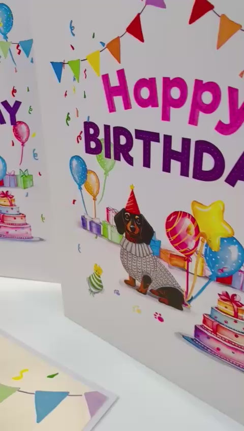 Dachshund Sausage Dog Happy Birthday Origami Pop Cards 3D Pop Up Greeting Card Thank You Handmade Gift Thinking of You Blank Card for Happy Birthday Occasion Australiana Celebrate the Beauty and Happiness During Special Day Best Wishes Gift