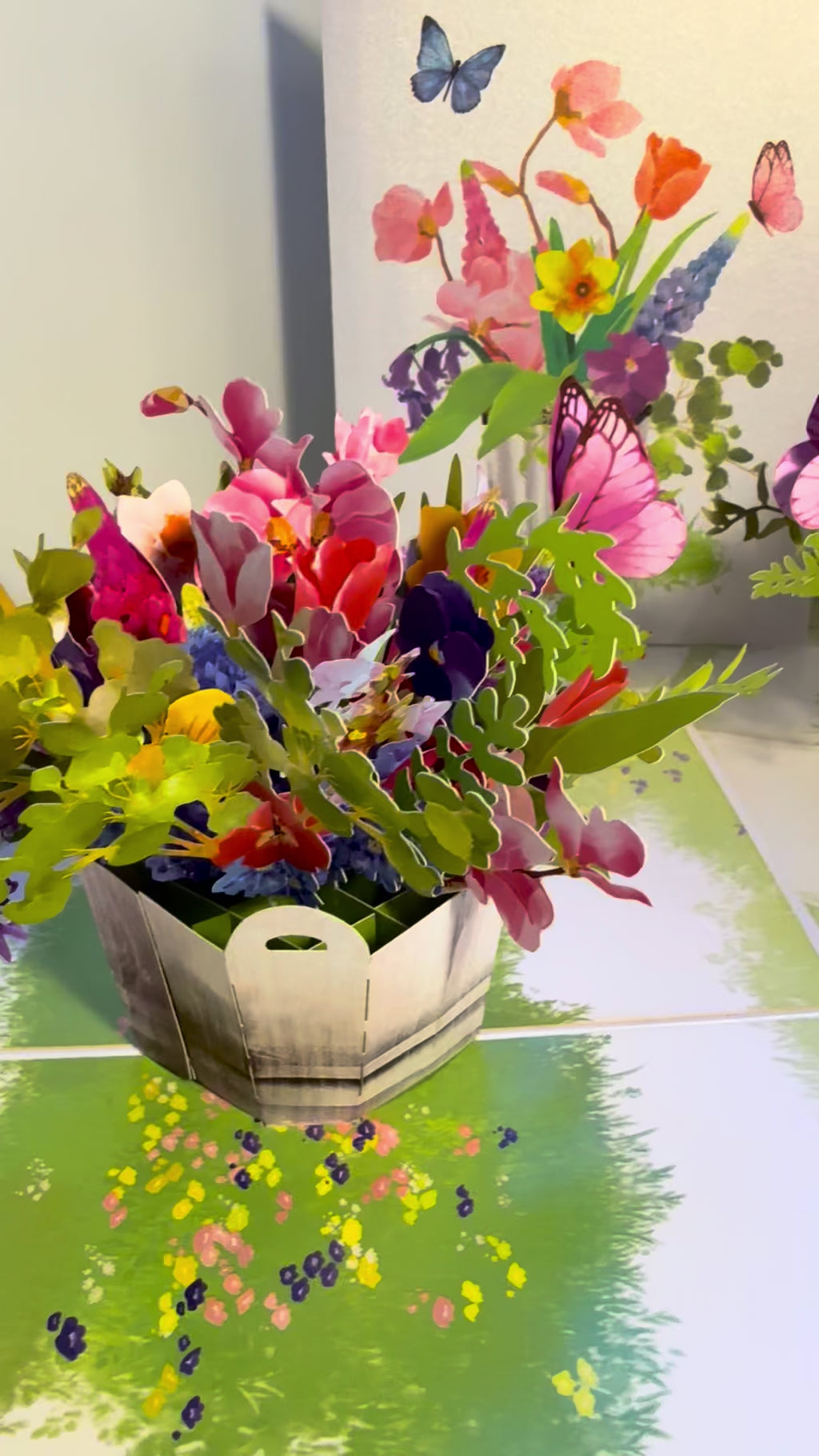 Spring Flowers in Bucket with Butterflies Origami Pop Cards 3D Pop Up Greeting Card Happy Birthday Thank You Handmade Gift Thinking of You Blank Card for Any Occasion Happy Mother's Day Happy Father's Australiana Celebrate the Beauty of Flower