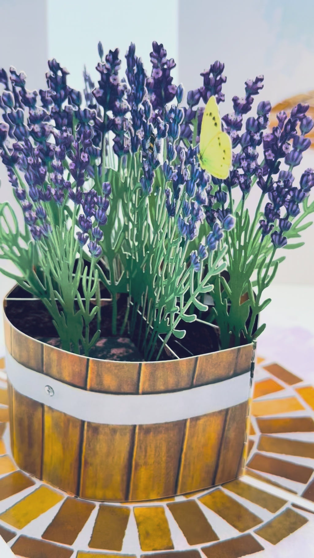 Lavender Flowers in Wooden Bucket Origami Pop Cards 3D Pop Up Greeting Card Happy Birthday Thank You Handmade Gift Thinking of You Blank Card for Any Occasion Happy Mother's Day Happy Father's Australiana Celebrate the Beauty of Flower and Romantic